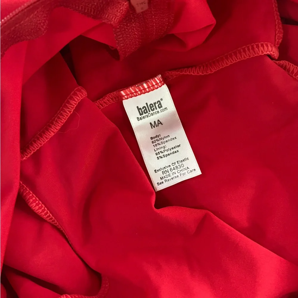 Balera Red Mock Neck Long Sleeve Dance Leotard - Picture 4 of 5